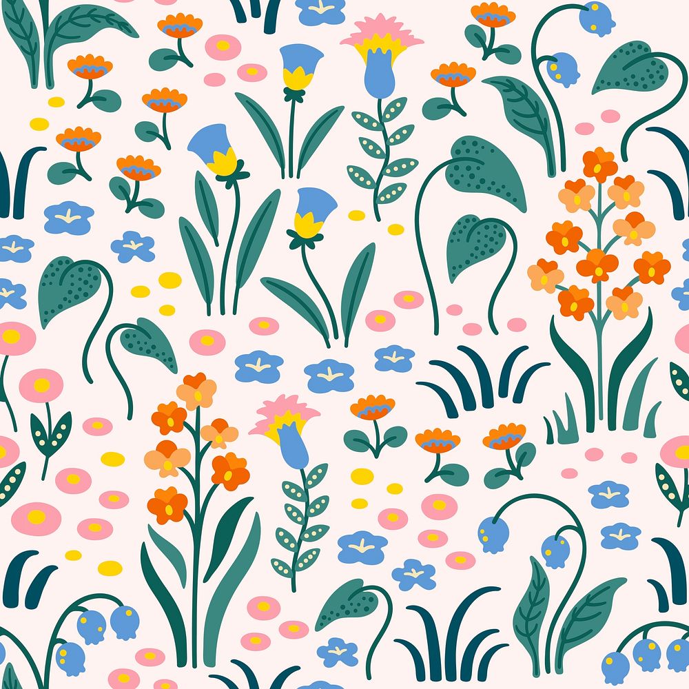 Flower seamless pattern background, fairytale nature illustration vector