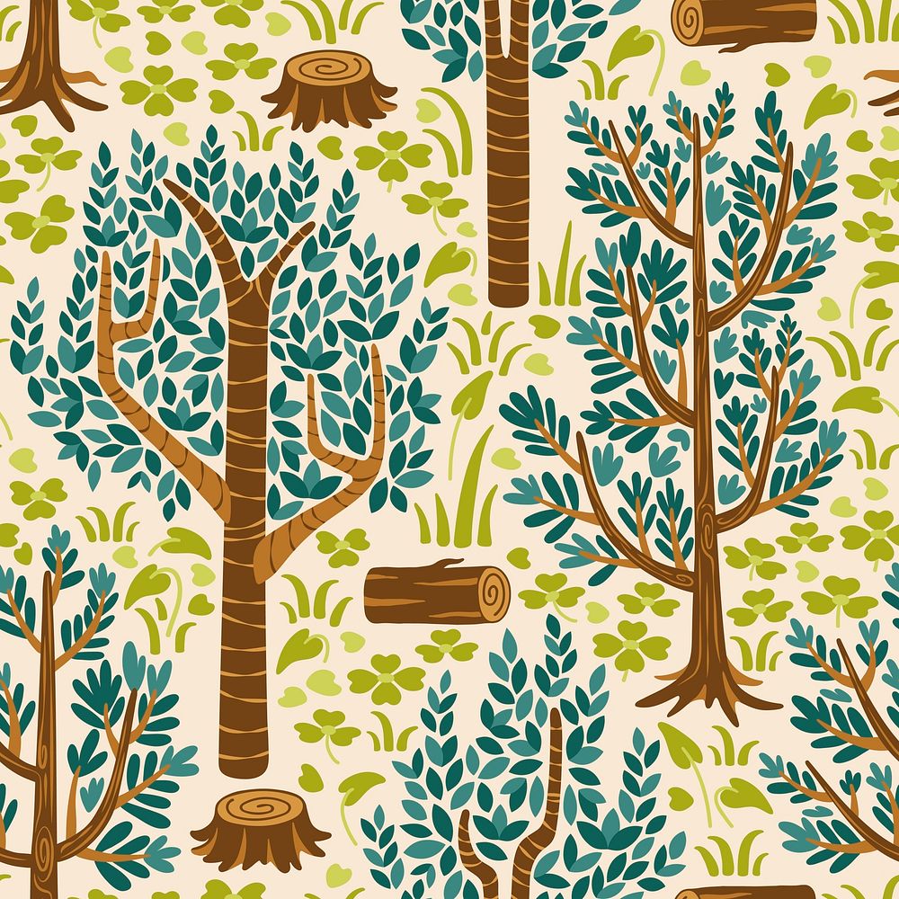 Cute forest seamless pattern background, fairytale nature illustration vector