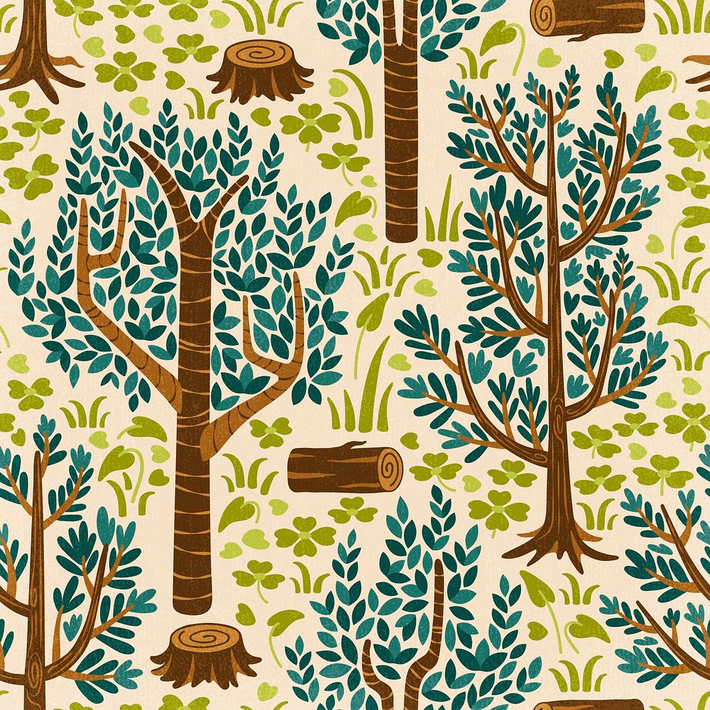 Forest seamless pattern background, fairytale nature illustration