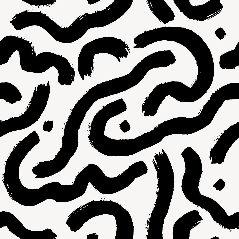 Black scribble seamless pattern background, brush strokes design vector