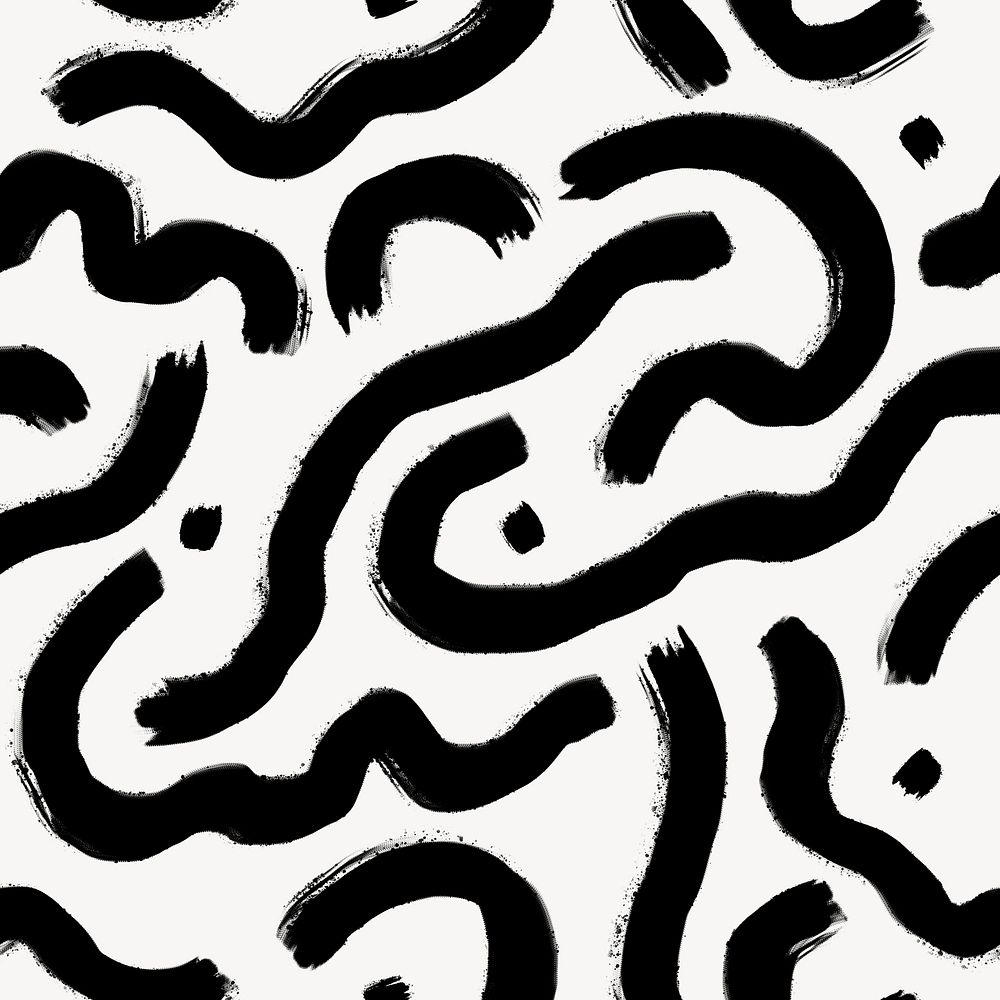 Curl line seamless pattern background, black brush strokes psd
