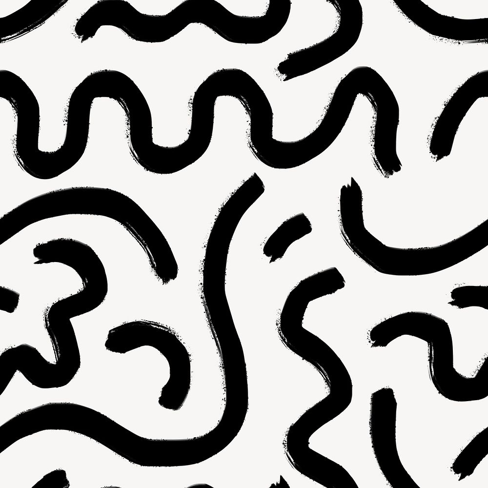 Curl line seamless pattern background, black brush strokes