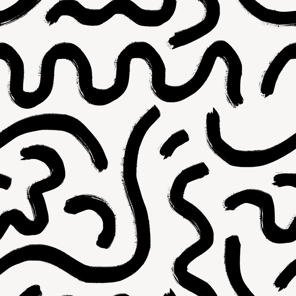 Squiggle seamless pattern background, black brush strokes psd
