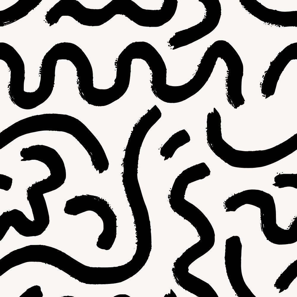 Black Memphis seamless pattern background, curl line design vector