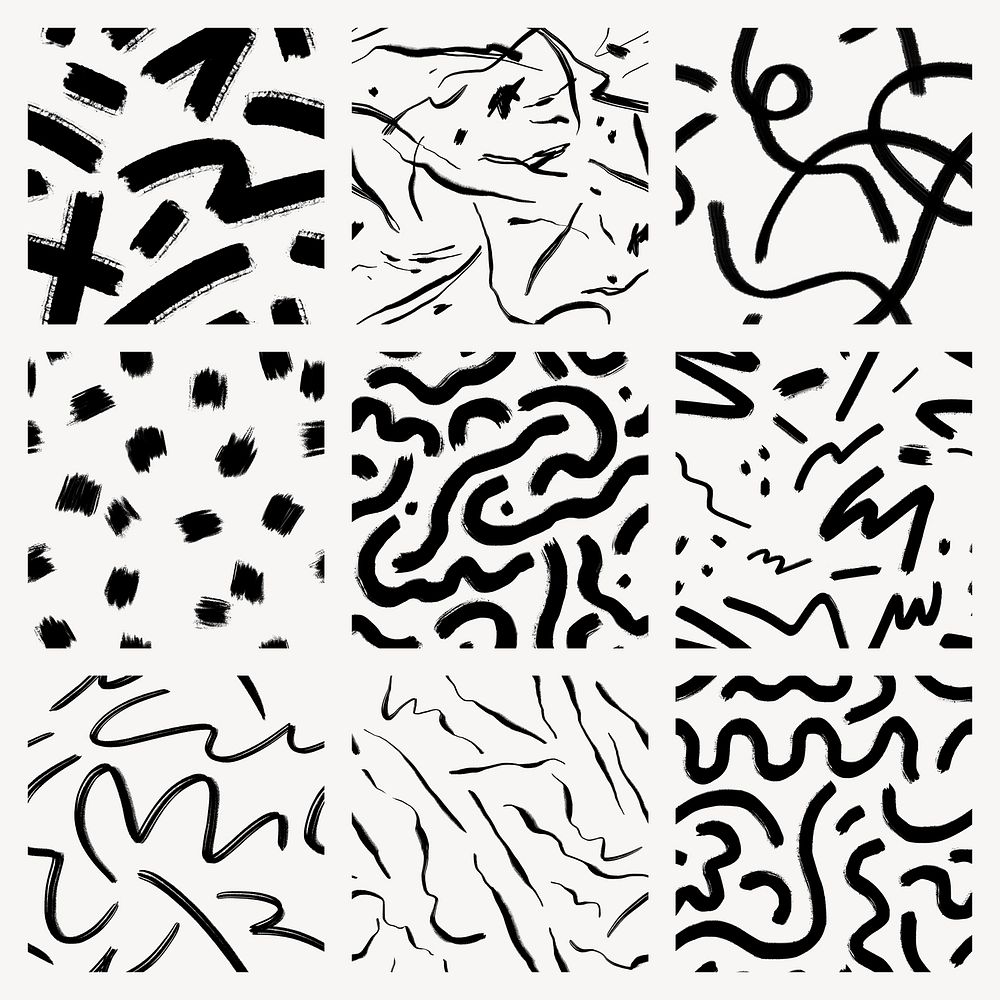 Black Memphis scribble seamless pattern, abstract design set psd