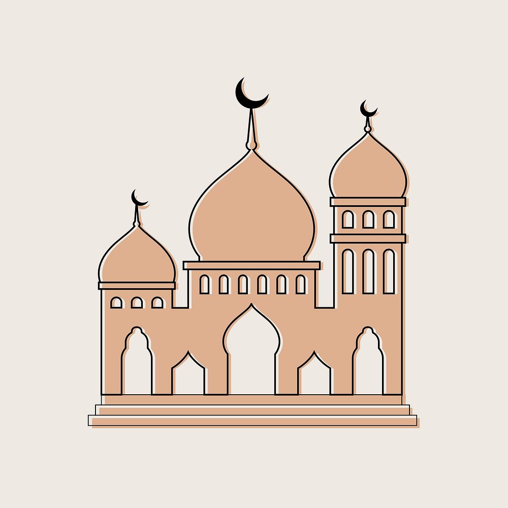 Mosque sticker, aesthetic beige design psd