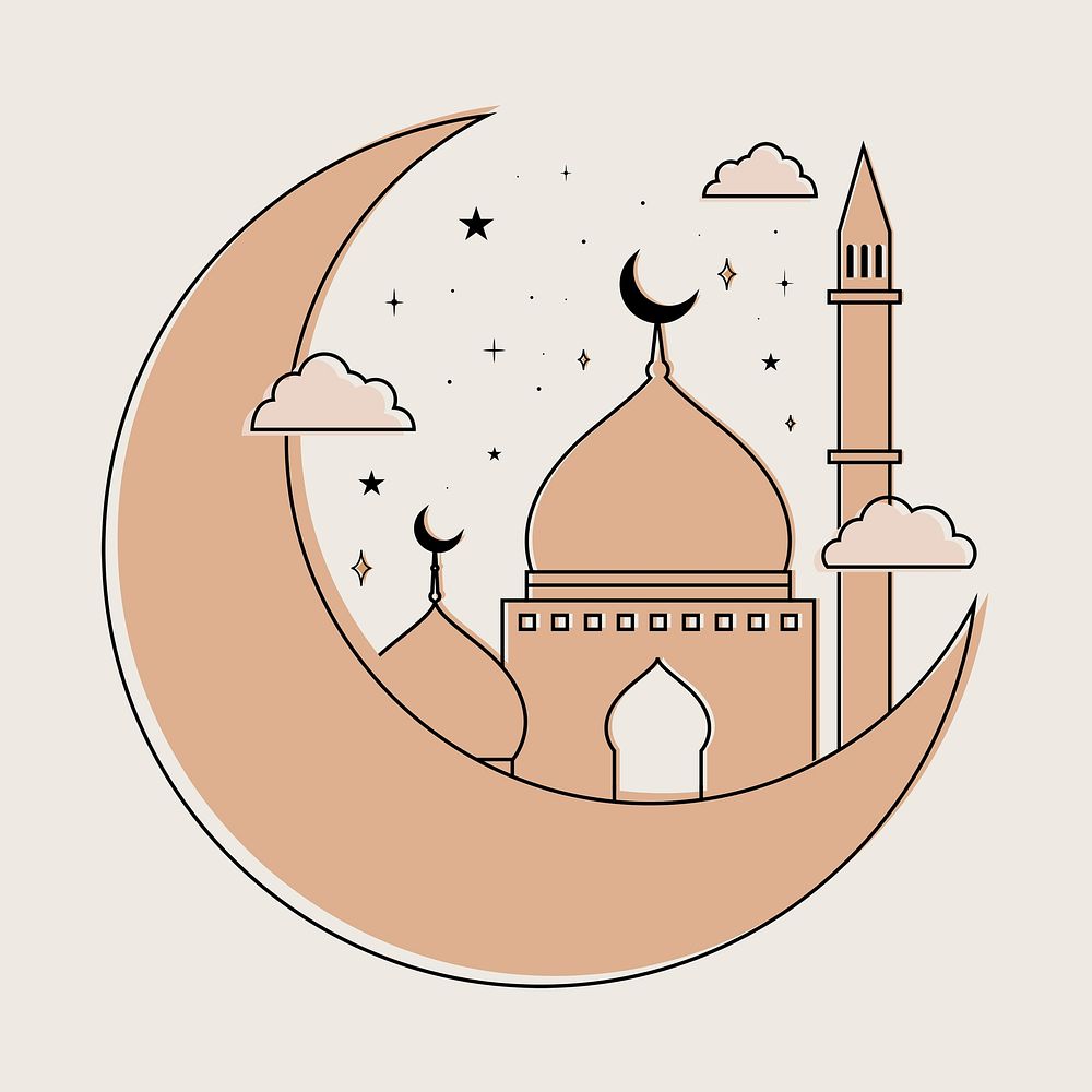 Aesthetic Ramadan illustration, flat brown tone design