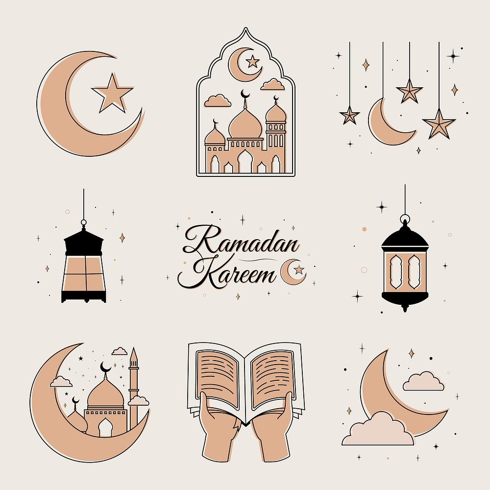 Beige Ramadan illustration, aesthetic celebration design vector set
