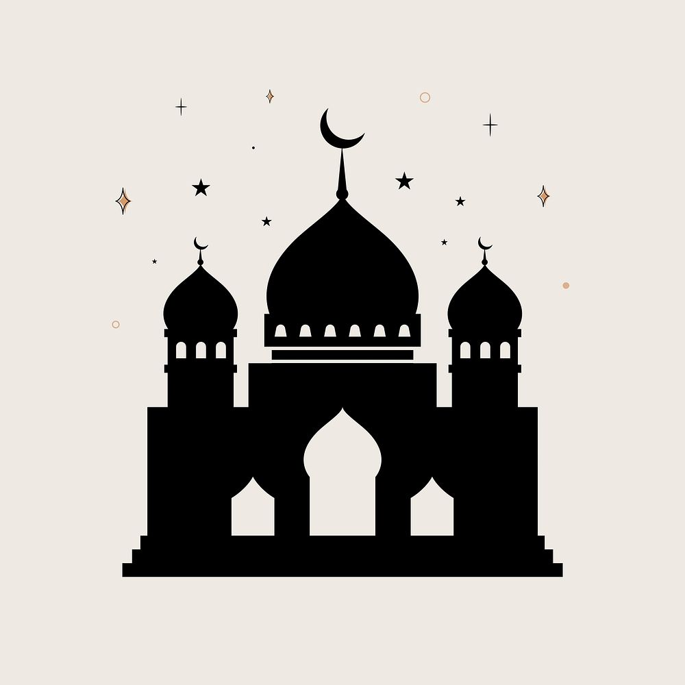 Aesthetic mosque illustration, black Ramadan design
