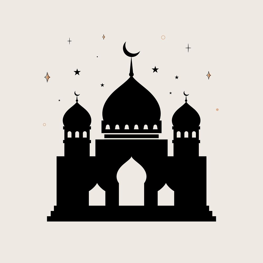 Mosque sticker, aesthetic black design psd