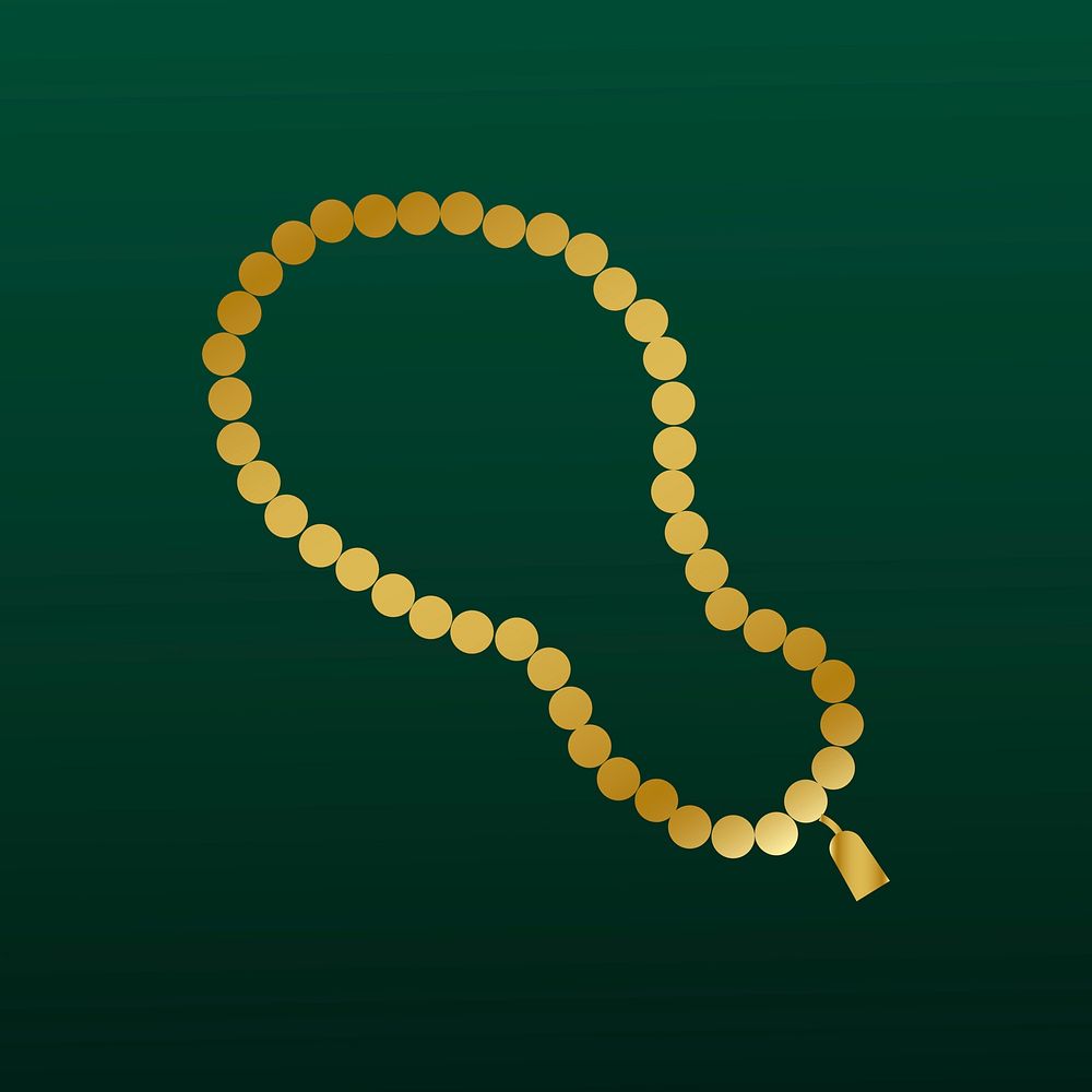 Golden prayer beads sticker line art, dark green background psd