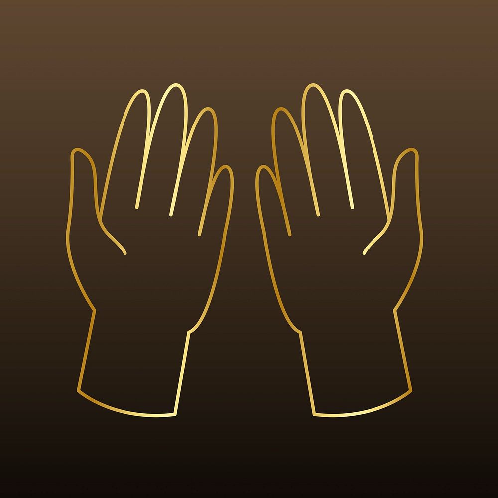 Golden hands sticker line art, dark tone background vector