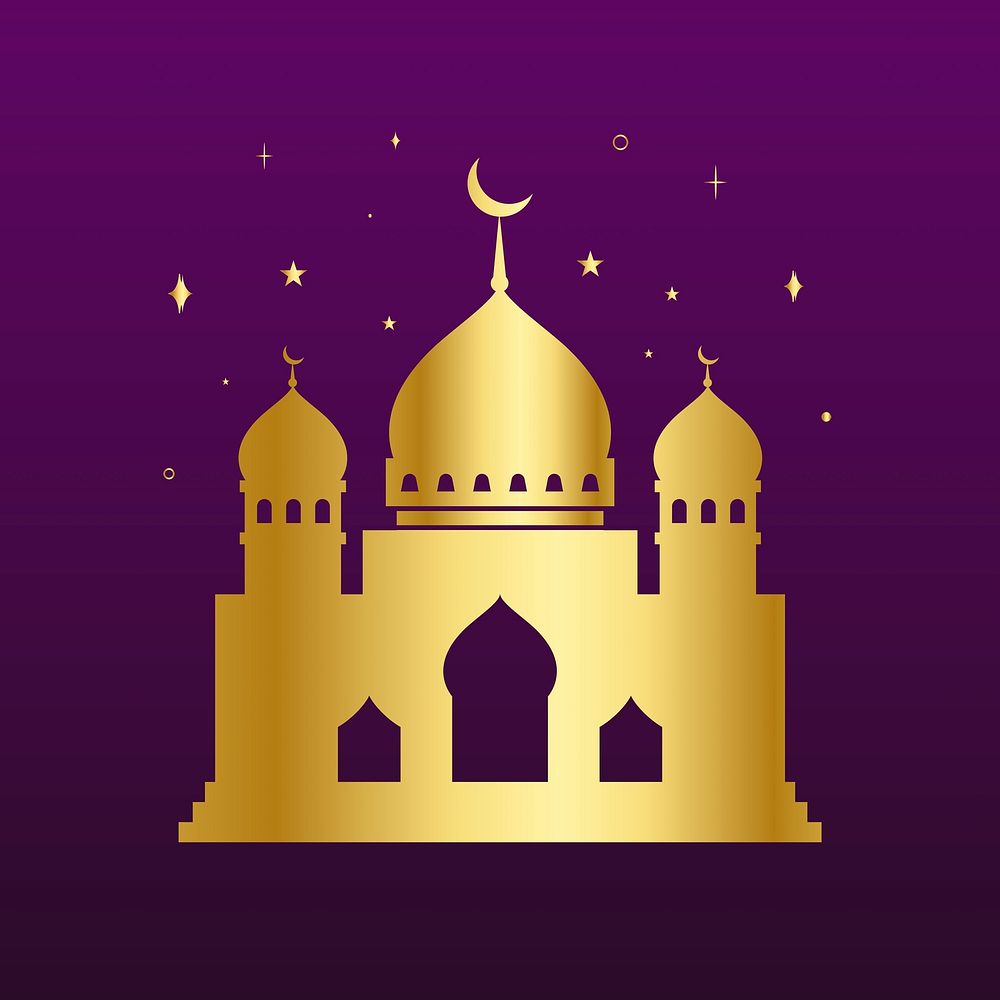 Luxury mosque sticker line art, dark purple background vector