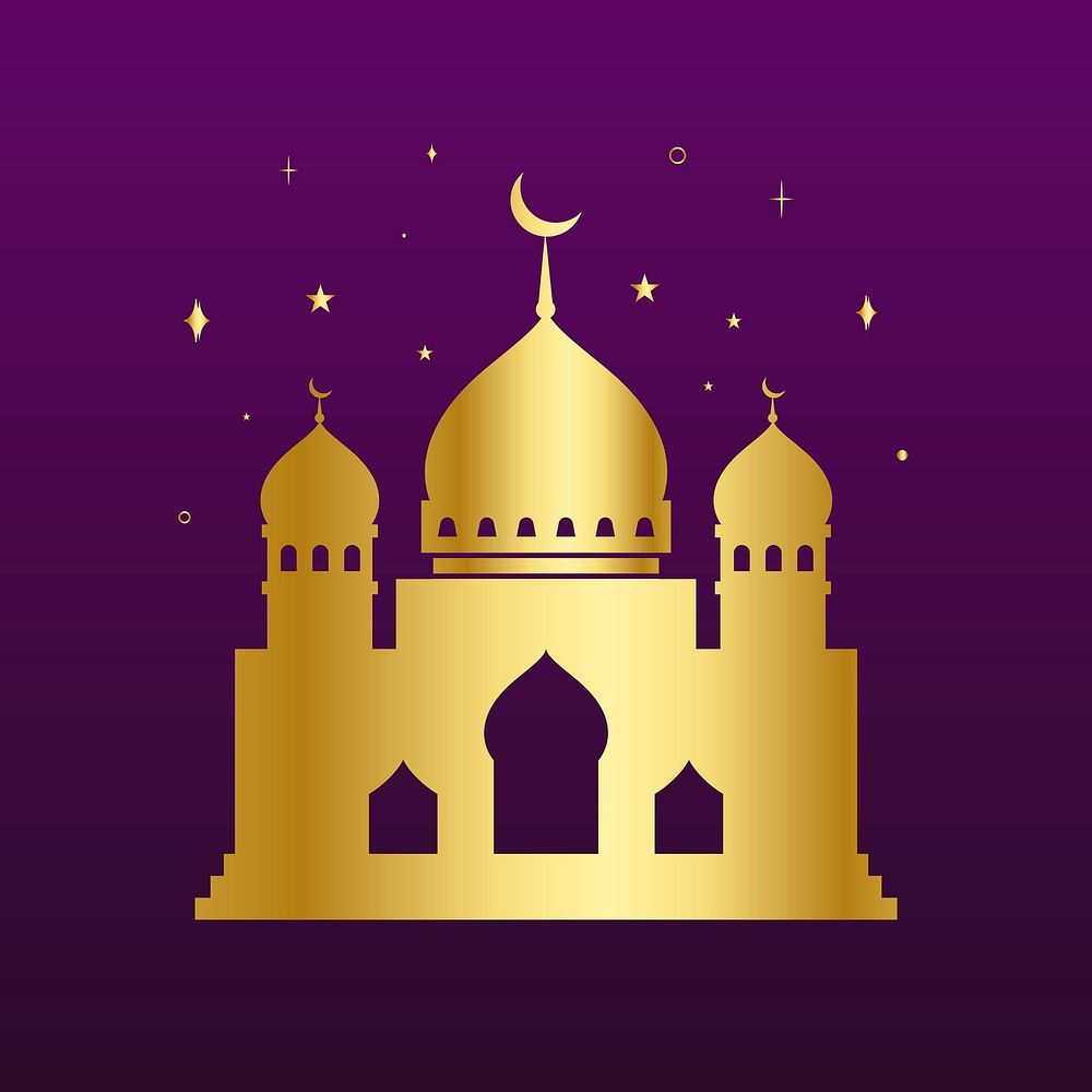 Luxury mosque sticker line art, dark purple background psd