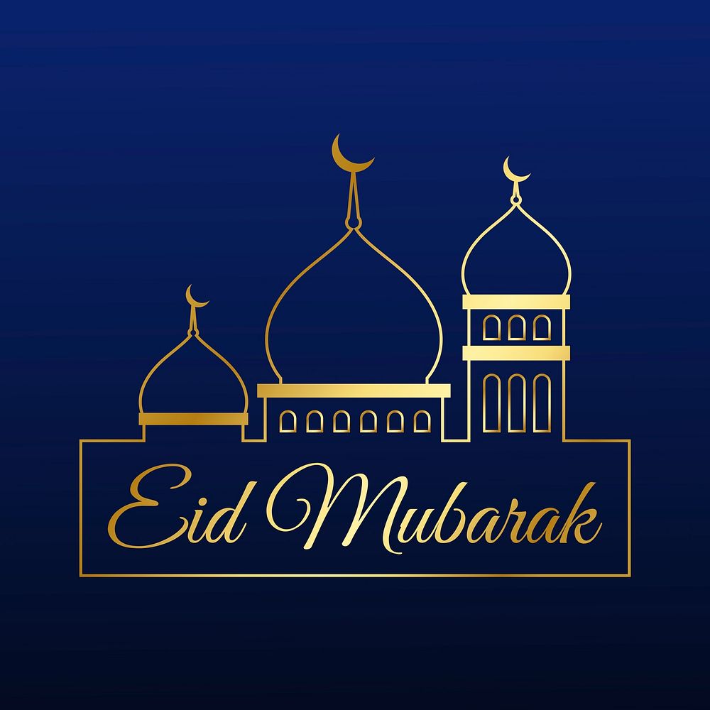 Luxurious line art Eid Mubarak text illustration on dark blue background vector