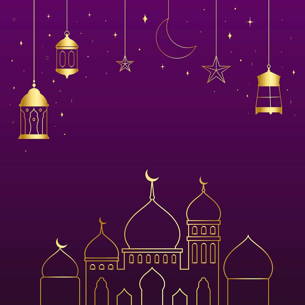 Aesthetic Ramadan border frame background, luxurious line art psd