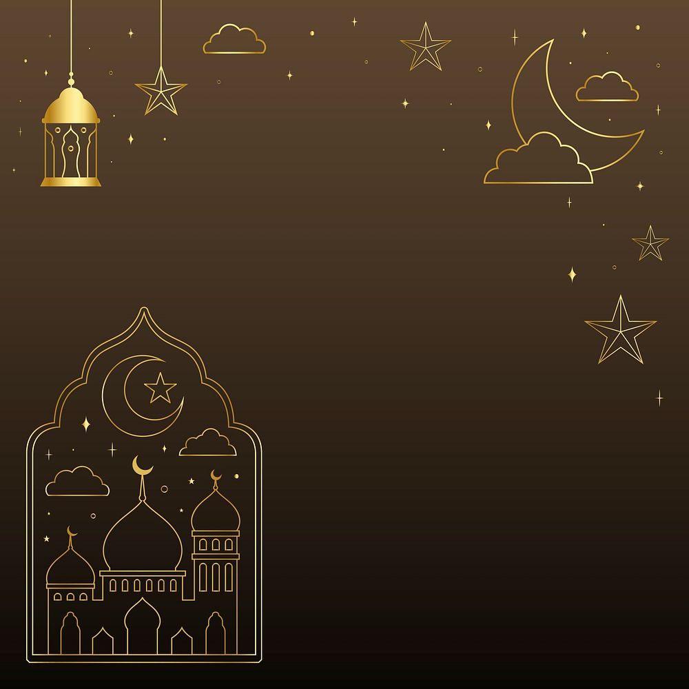 Aesthetic Ramadan Kareem social media post, golden line art