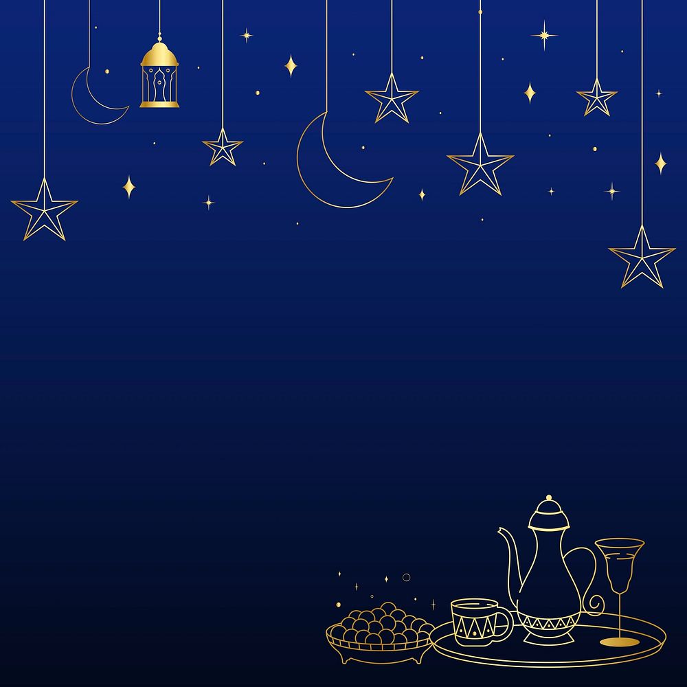 Luxurious Ramadan social media post on blue background