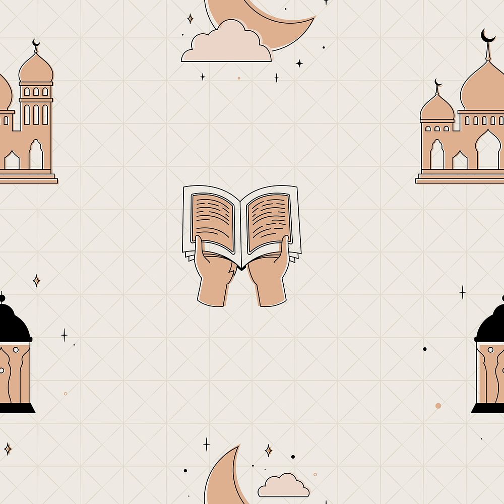 Ramadan social media post, aesthetic earth brown seamless pattern design psd