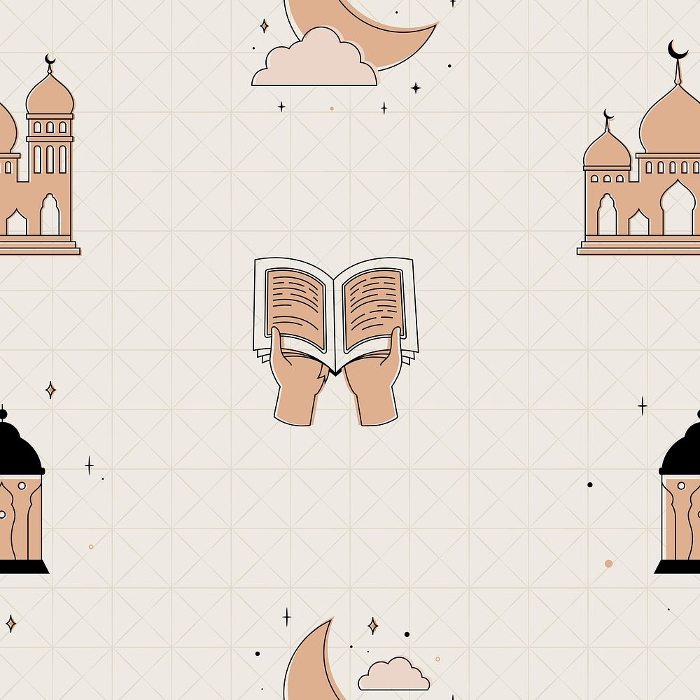 Ramadan background, aesthetic earth brown seamless pattern design vector