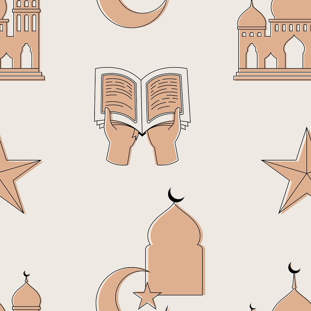 Ramadan social media post, aesthetic earth brown seamless pattern design vector