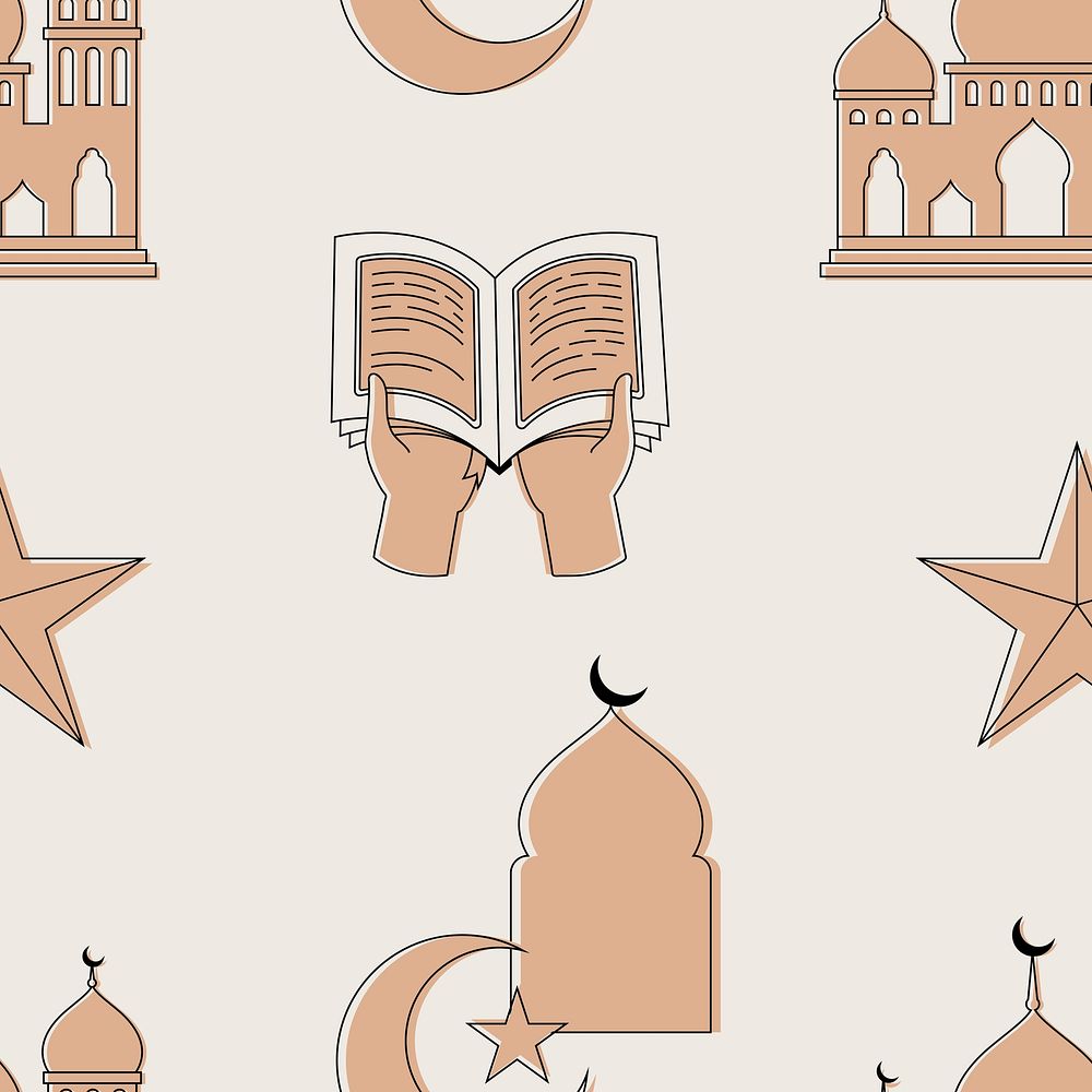 Ramadan background, aesthetic earth brown seamless pattern design psd