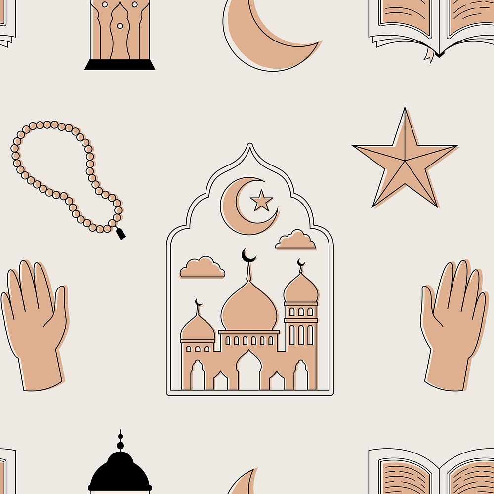 Ramadan background, aesthetic earth brown seamless pattern design vector
