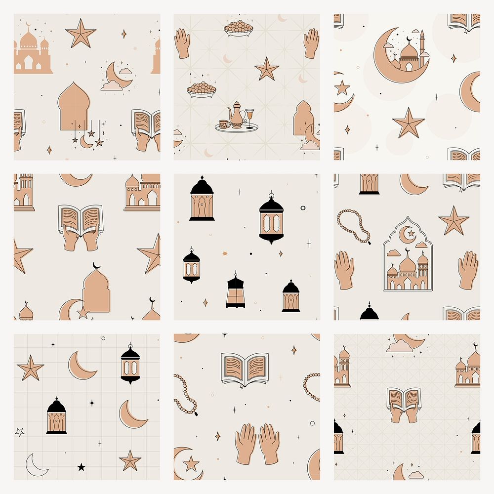 Ramadan pattern background, aesthetic earth brown design vector set