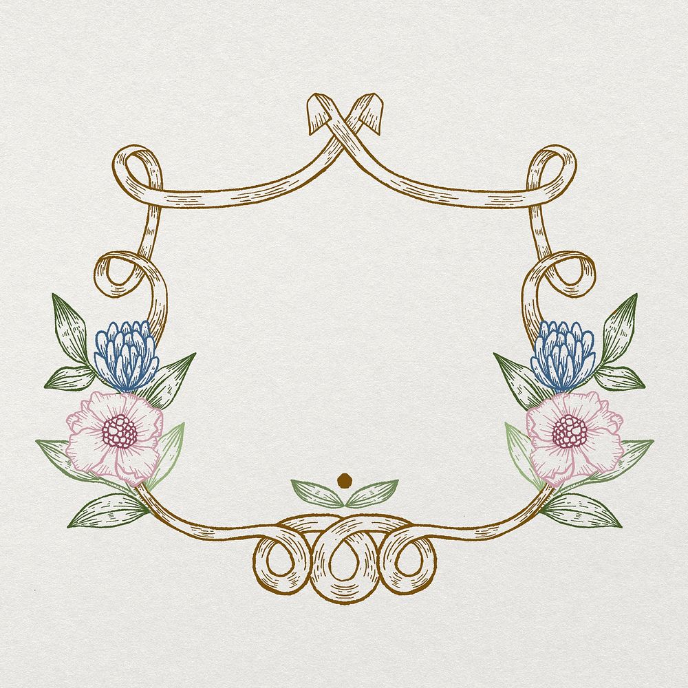 Floral wreath frame, vintage illustration, botanical design psd