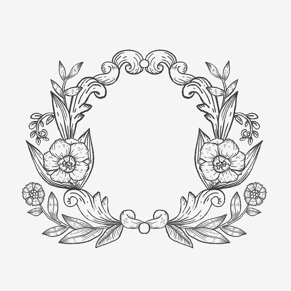 Leaf wreath frame, vintage illustration, botanical design psd