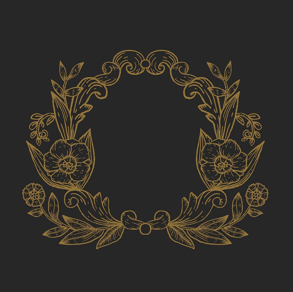 Antique frame, brown flower wreath illustration vector