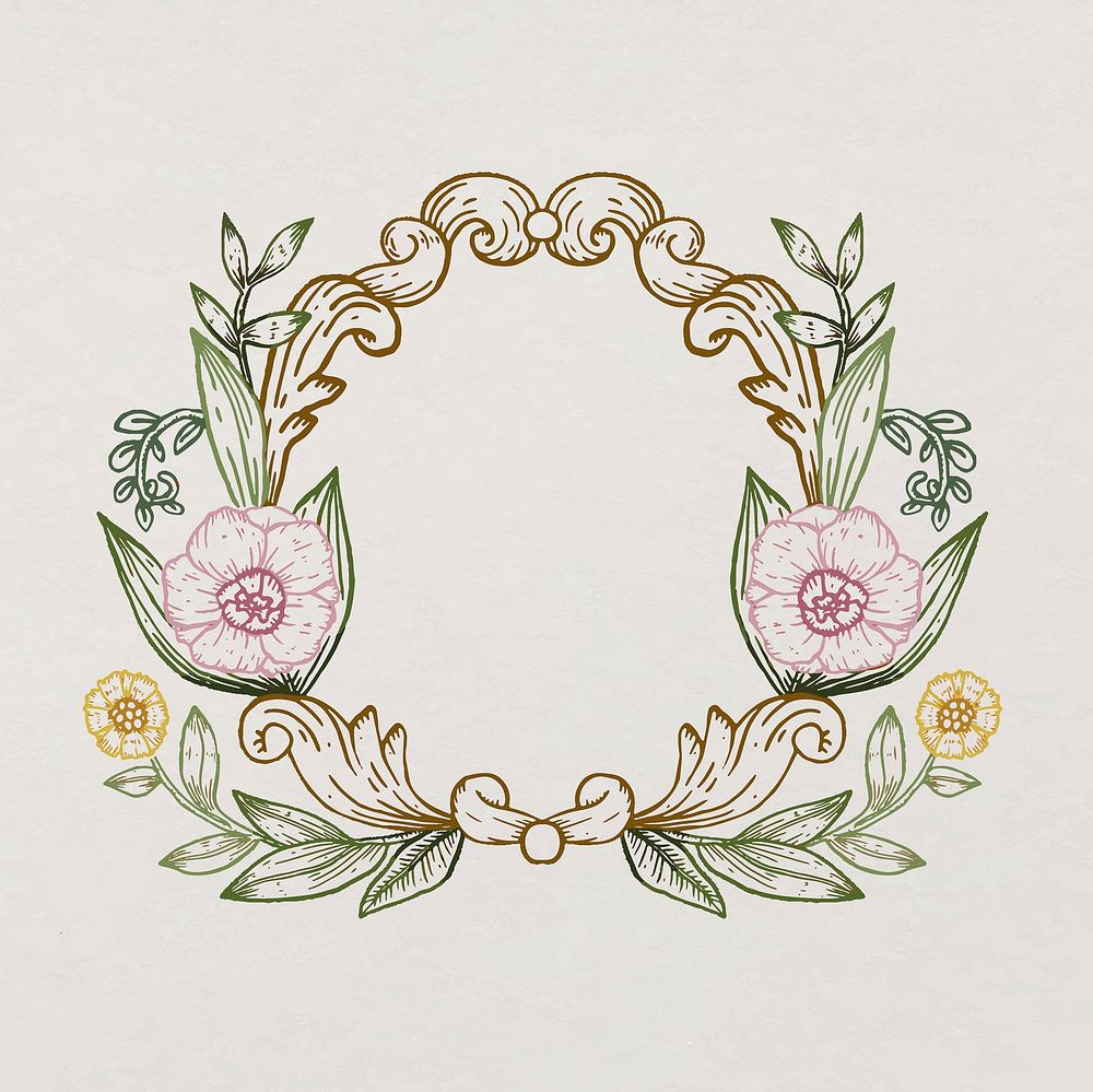 Floral wreath frame, vintage illustration, botanical design vector