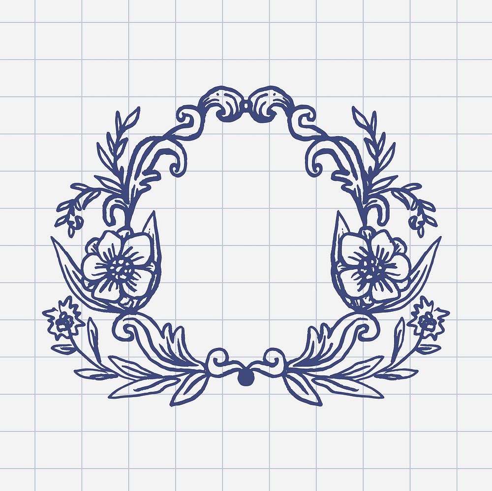 Blue botanical frame, floral illustration vector