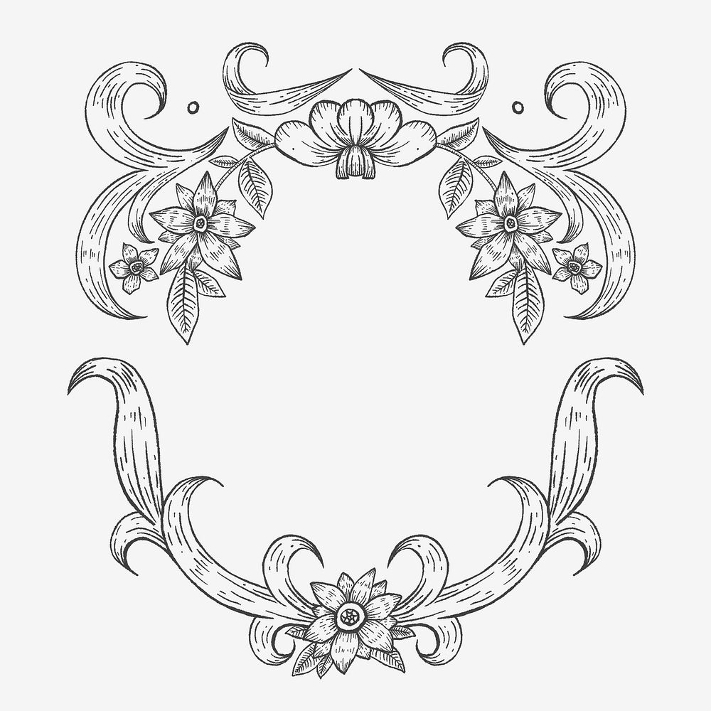 Botanical badge, leaf wreath design, vintage illustration psd