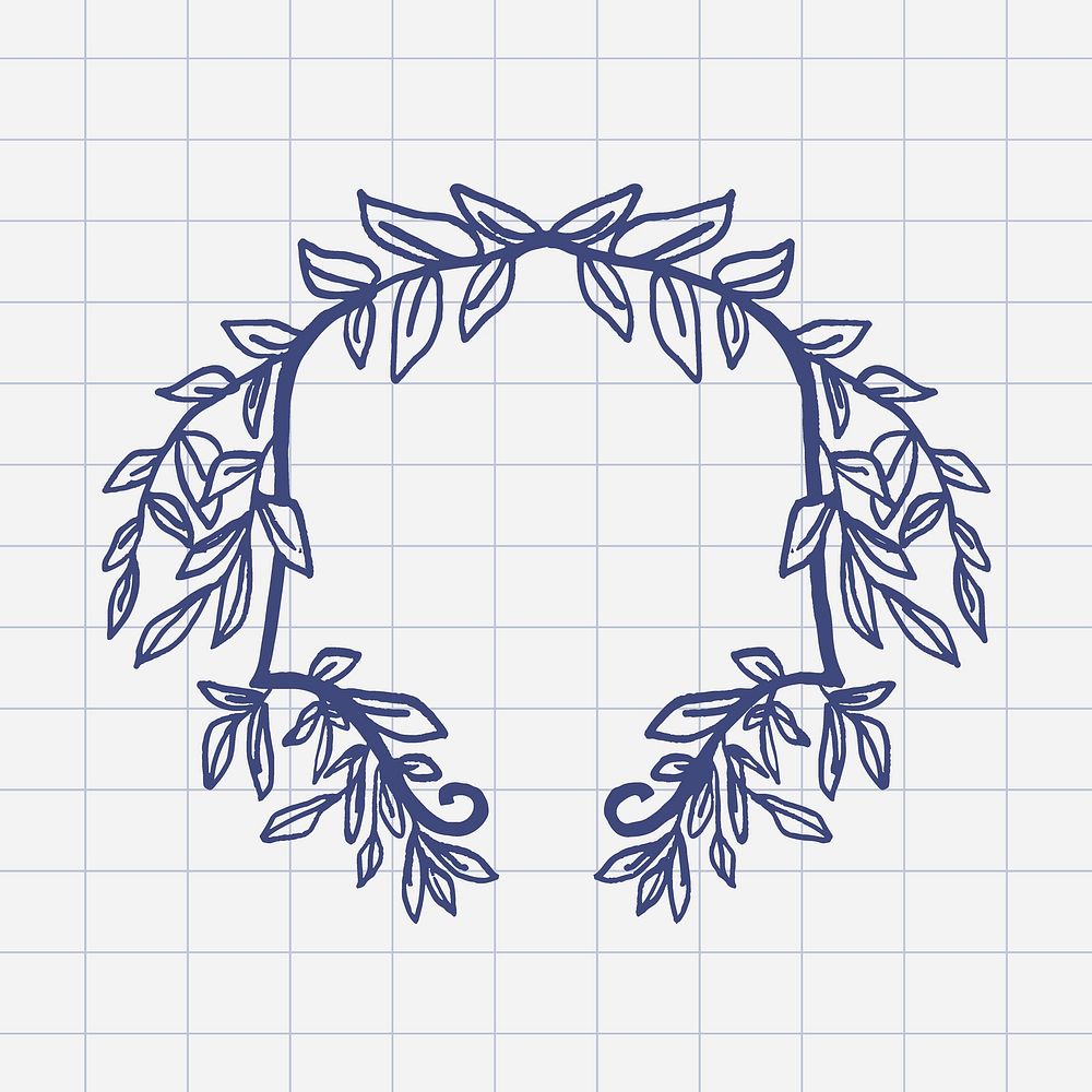 Blue leaf badge, vintage botanical illustration vector