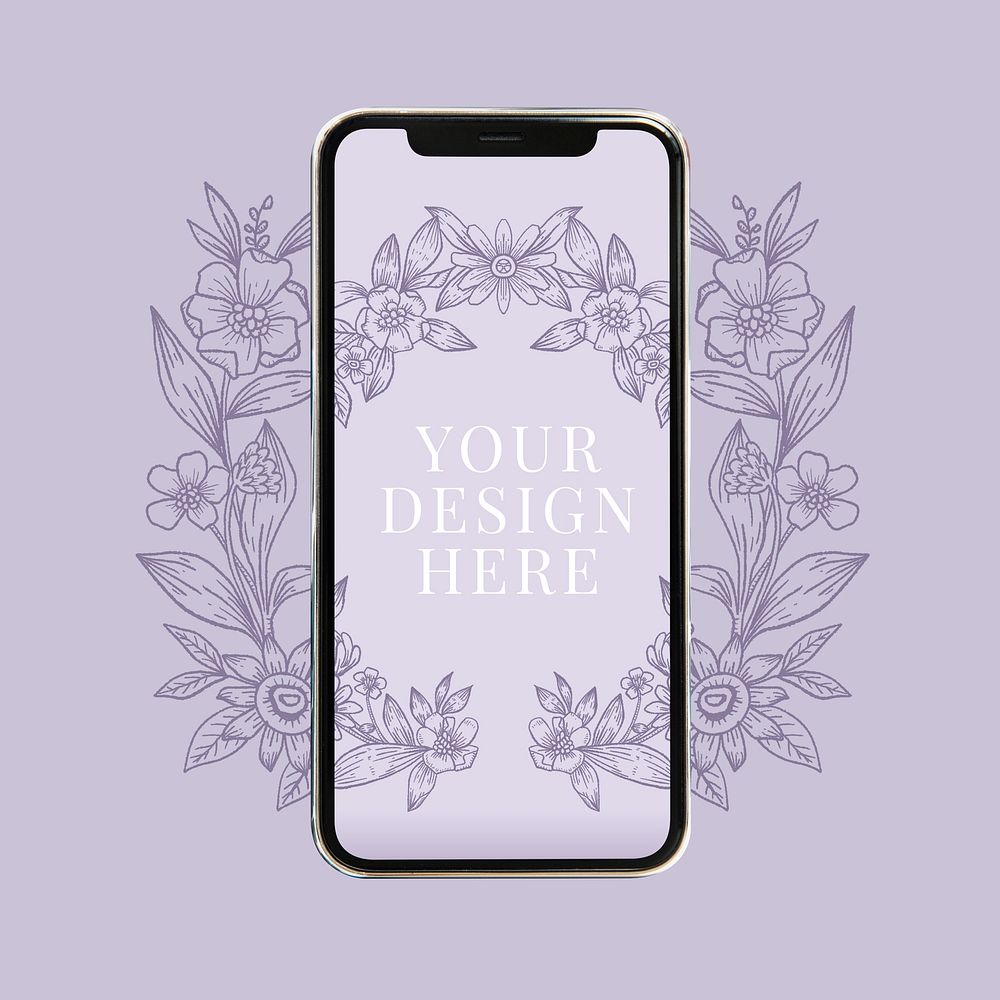 Mobile phone mockup, aesthetic botanical design psd