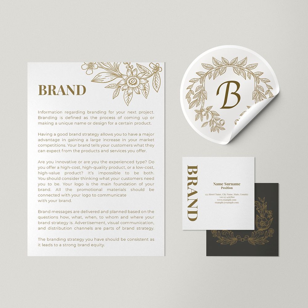 Branding identity mockup, aesthetic botanical design psd