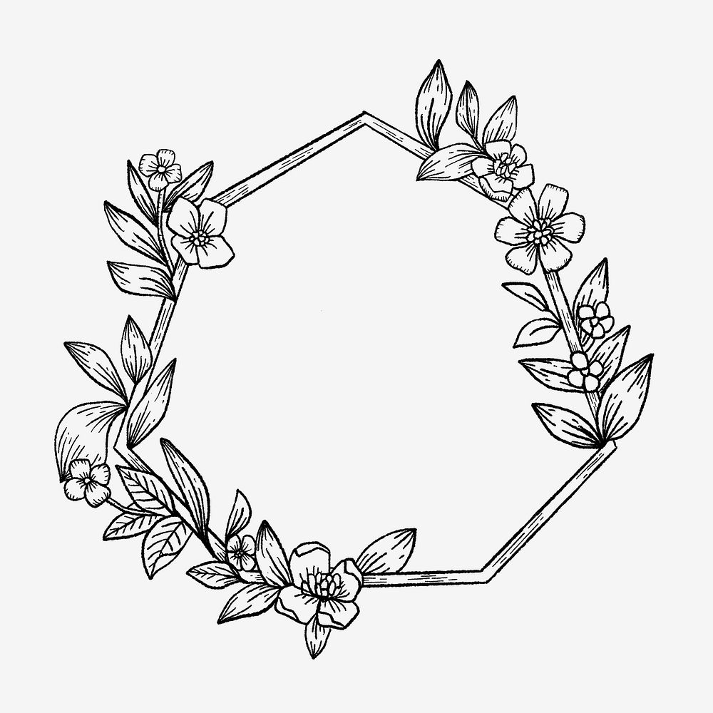 Vintage frame, flower wreath illustration, botanical design psd