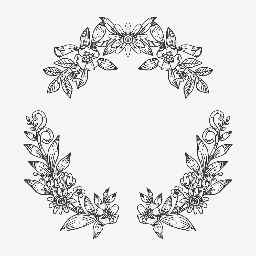 Vintage frame, flower wreath illustration, botanical design vector