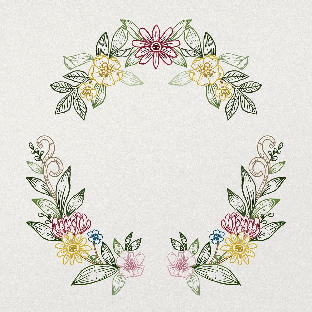 Vintage frame, floral wreath illustration, botanical design psd
