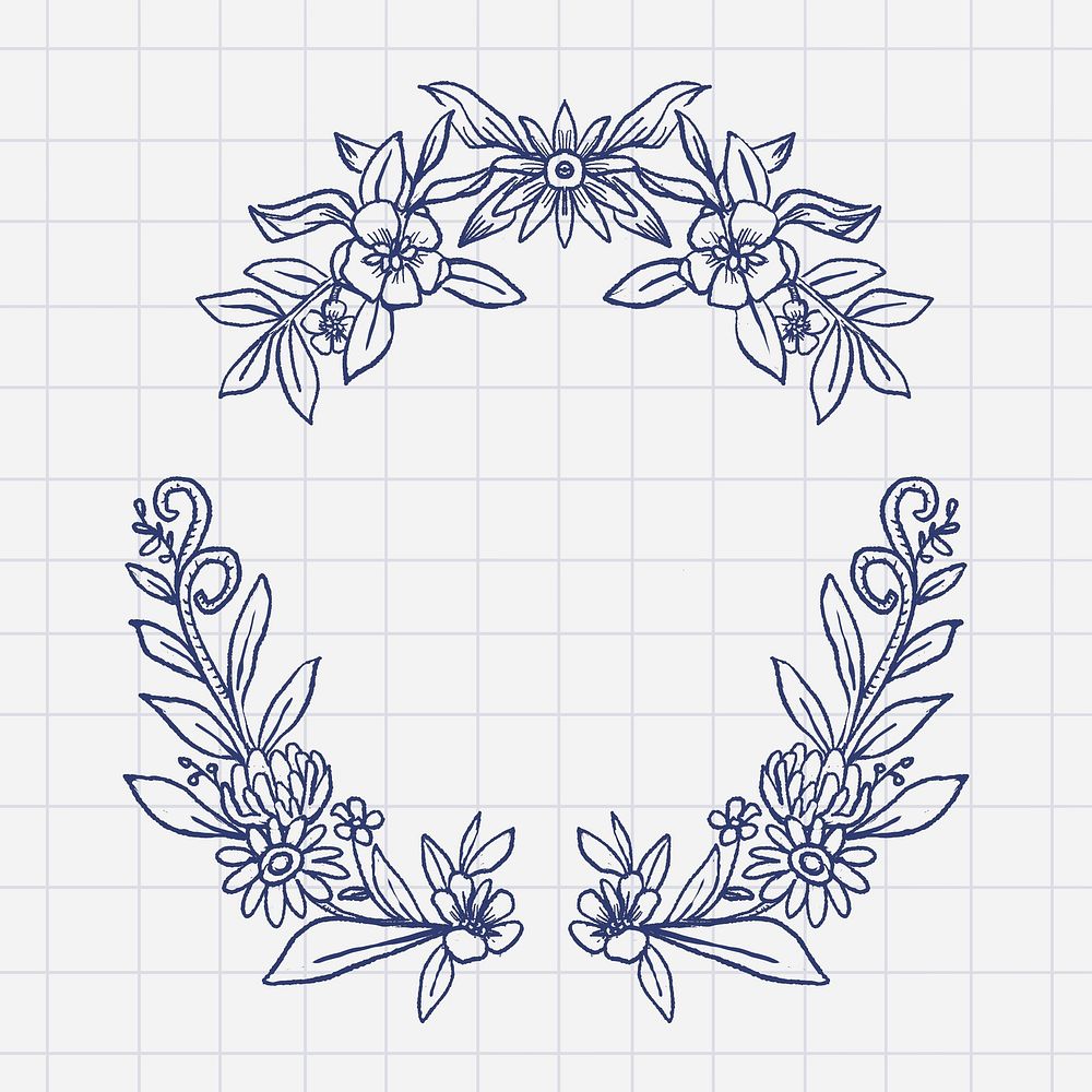Vintage frame, floral wreath illustration, botanical design set psd