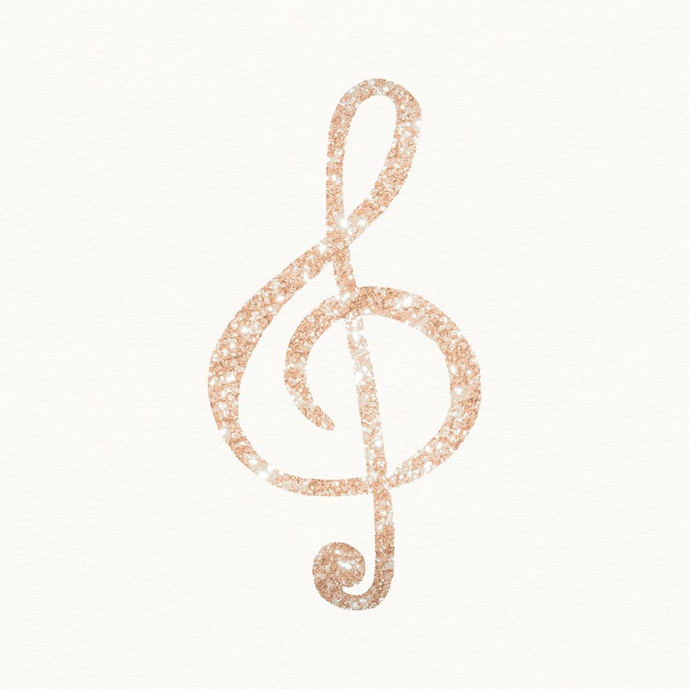 Treble clef sticker, glittery music symbol psd