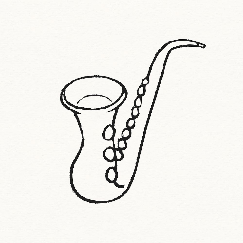 Saxophone doodle sticker, jazz musical instrument psd