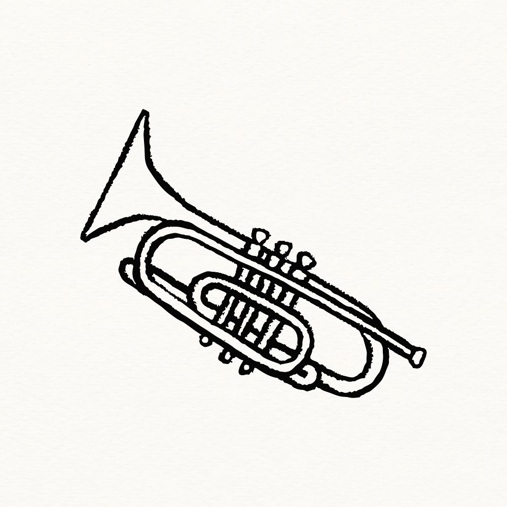Black trumpet clipart, jazz music doodle