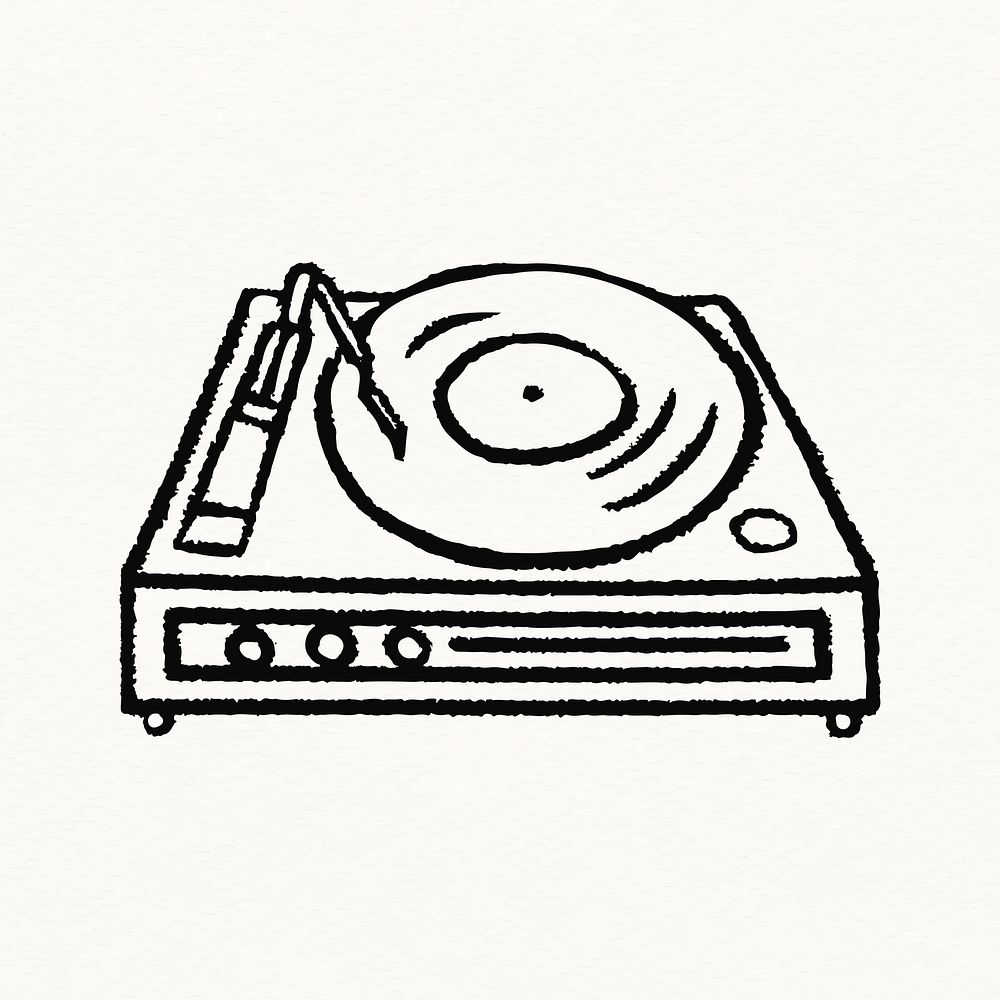 Record player sticker, music doodle