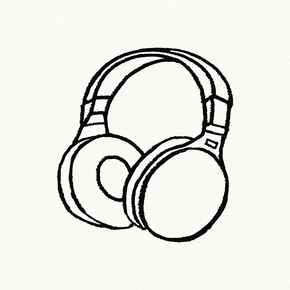 Headphone doodle sticker, music gadget vector
