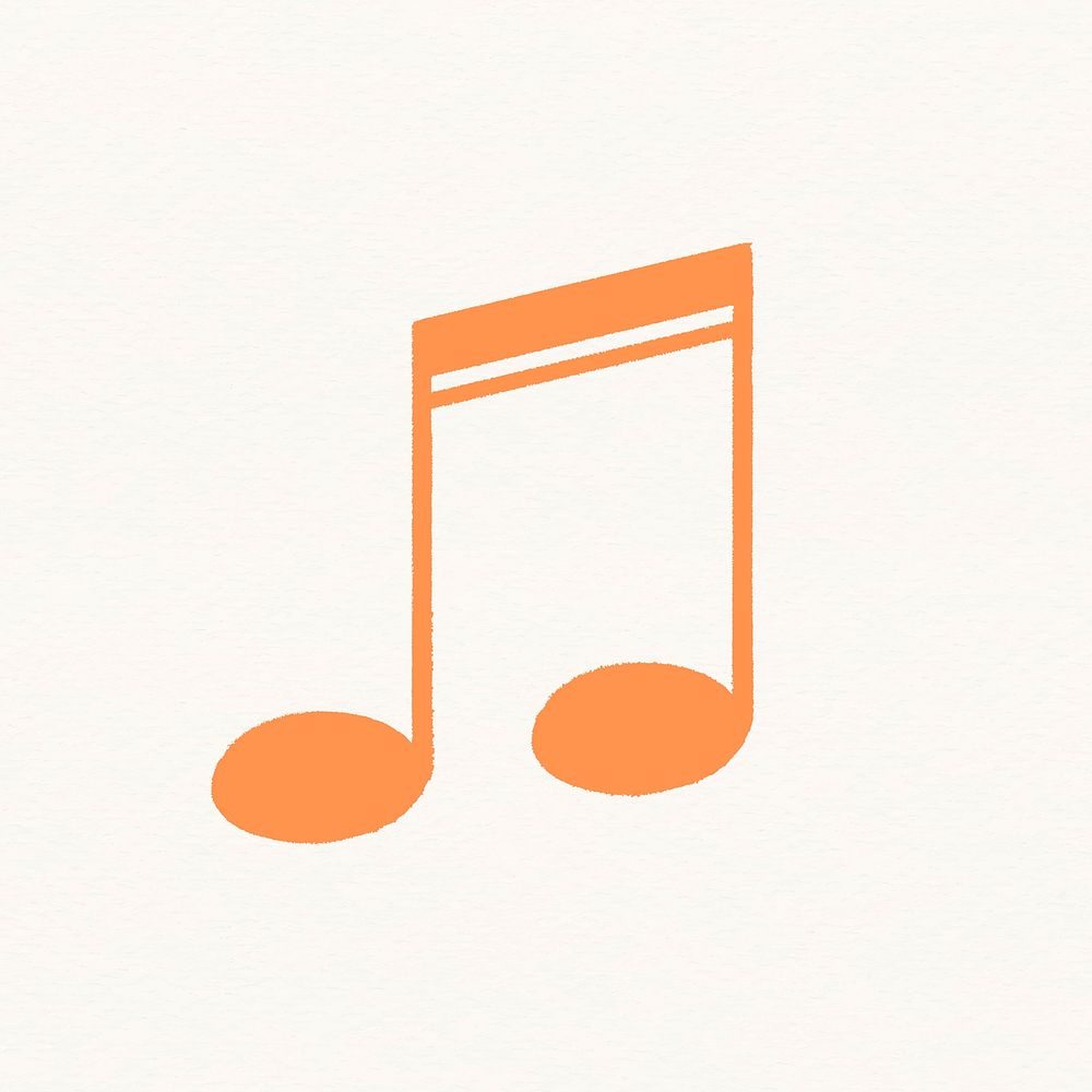 Double semiquaver sticker, musical note, orange doodle vector