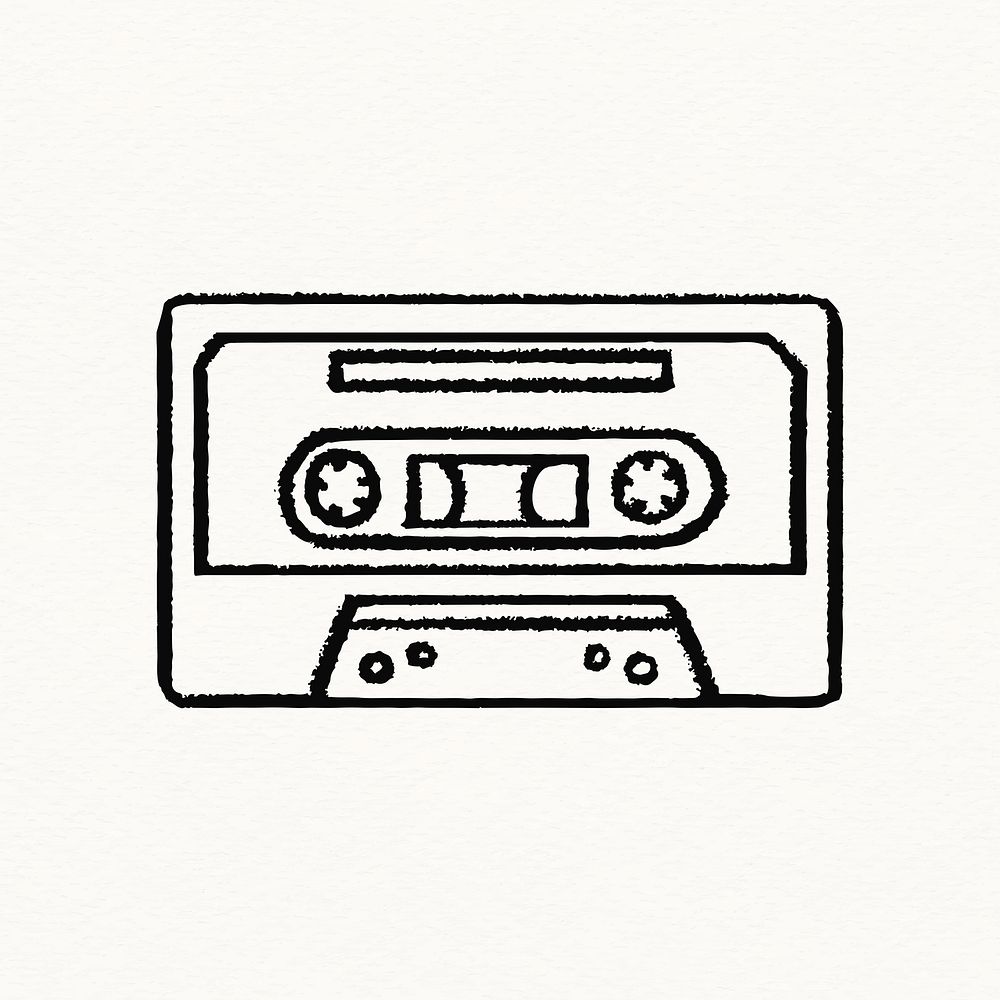 Cassette doodle sticker, retro music vector