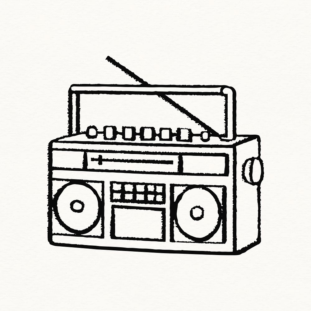 Boombox doodle sticker, retro music player vector