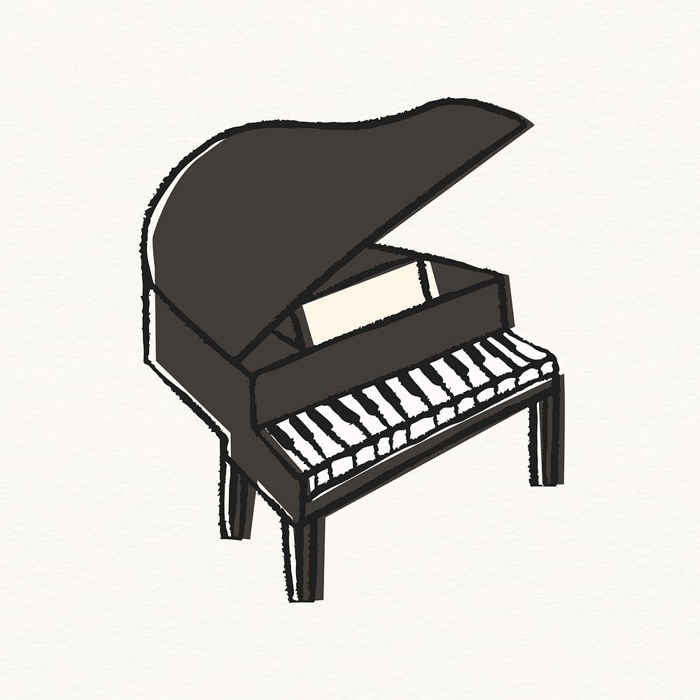 Grand piano sticker, music doodle psd